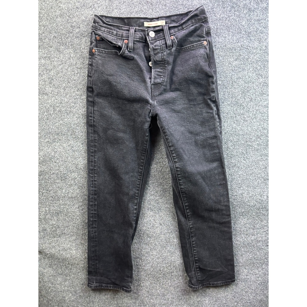 Levis Wedgie Straight Jeans Womens 27 Black High Rise Button Fly Denim